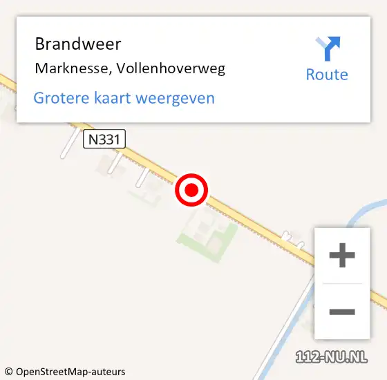 Locatie op kaart van de 112 melding: Brandweer Marknesse, Vollenhoverweg op 12 april 2020 09:56