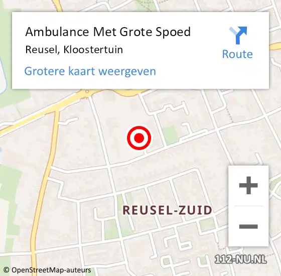 Locatie op kaart van de 112 melding: Ambulance Met Grote Spoed Naar Reusel, Kloostertuin op 12 april 2020 11:09