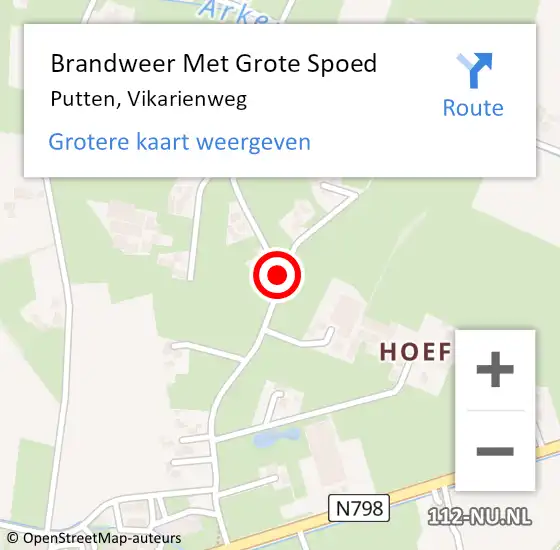 Locatie op kaart van de 112 melding: Brandweer Met Grote Spoed Naar Putten, Vikarienweg op 12 april 2020 12:38