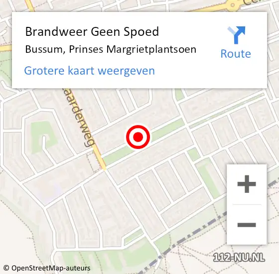 Locatie op kaart van de 112 melding: Brandweer Geen Spoed Naar Bussum, Prinses Margrietplantsoen op 12 april 2020 13:10