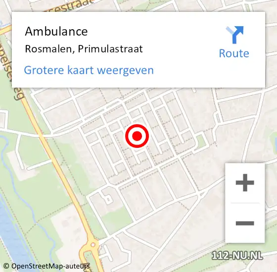 Locatie op kaart van de 112 melding: Ambulance Rosmalen, Primulastraat op 12 april 2020 14:18