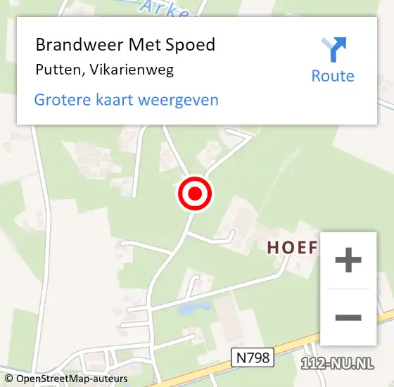 Locatie op kaart van de 112 melding: Brandweer Met Spoed Naar Putten, Vikarienweg op 12 april 2020 14:28