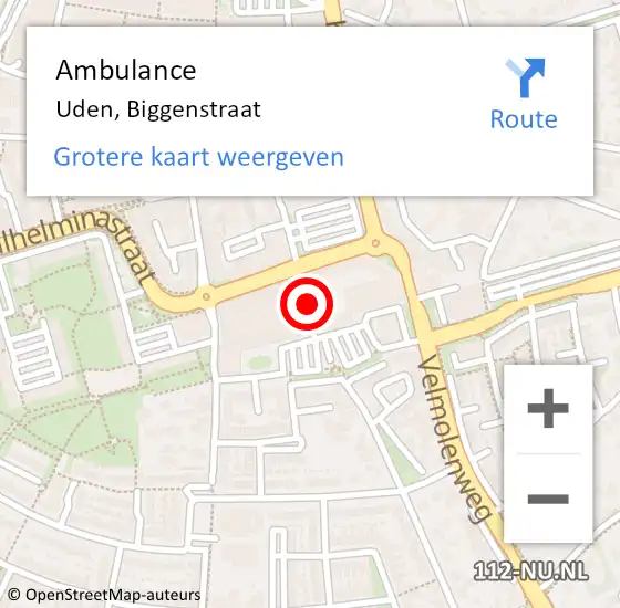 Locatie op kaart van de 112 melding: Ambulance Uden, Biggenstraat op 12 april 2020 14:38