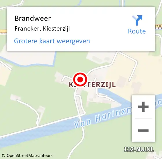 Locatie op kaart van de 112 melding: Brandweer Franeker, Kiesterzijl op 12 april 2020 18:58