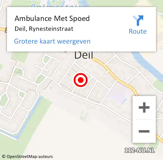 Locatie op kaart van de 112 melding: Ambulance Met Spoed Naar Deil, Rynesteinstraat op 12 april 2020 19:20