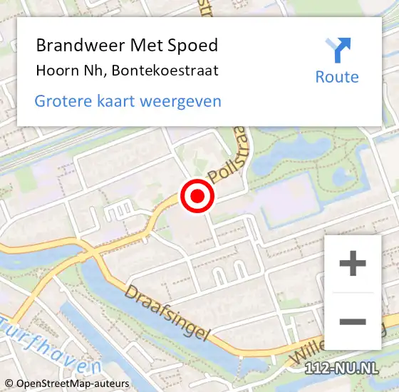 Locatie op kaart van de 112 melding: Brandweer Met Spoed Naar Hoorn Nh, Bontekoestraat op 12 april 2020 19:24