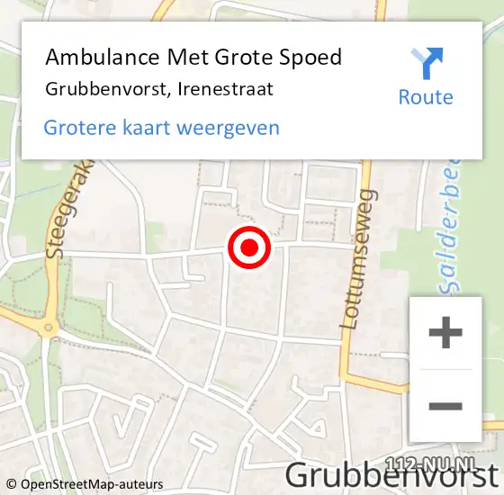 Locatie op kaart van de 112 melding: Ambulance Met Grote Spoed Naar Grubbenvorst, Irenestraat op 12 april 2020 19:41