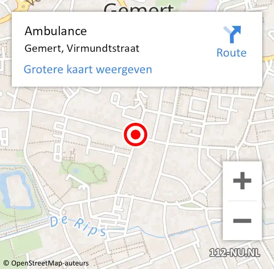 Locatie op kaart van de 112 melding: Ambulance Gemert, Virmundtstraat op 12 april 2020 20:04