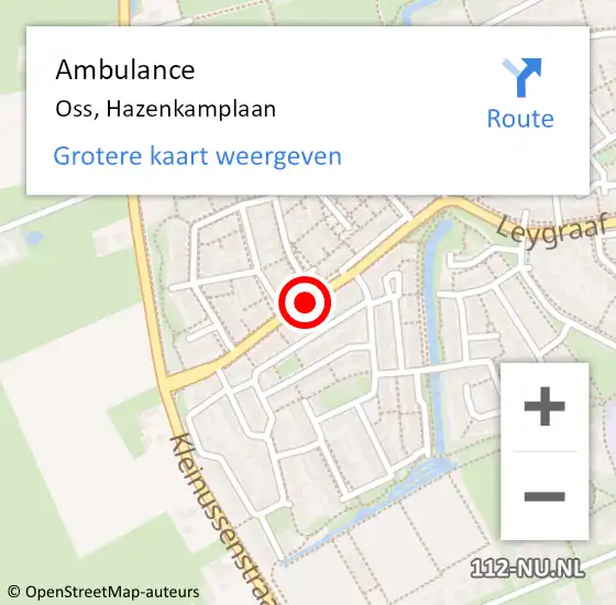 Locatie op kaart van de 112 melding: Ambulance Oss, Hazenkamplaan op 12 april 2020 21:16