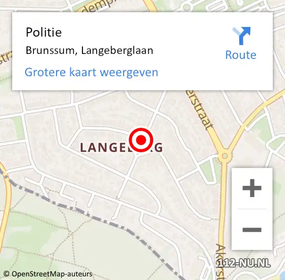 Locatie op kaart van de 112 melding: Politie Brunssum, Langeberglaan op 12 april 2020 22:12