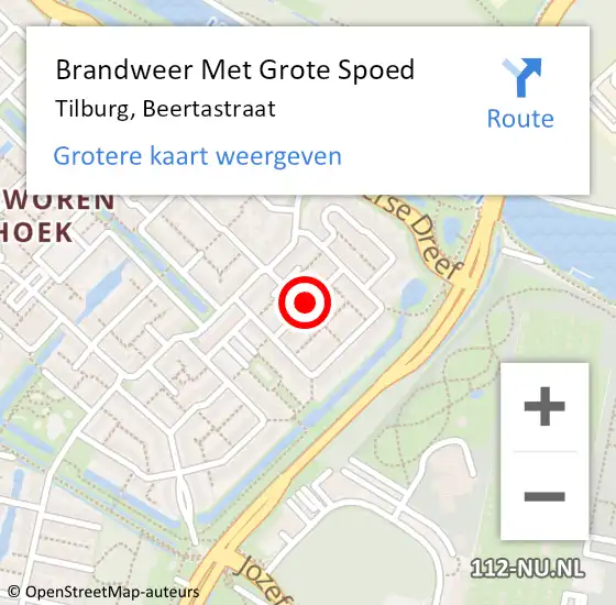 Locatie op kaart van de 112 melding: Brandweer Met Grote Spoed Naar Tilburg, Beertastraat op 13 april 2020 01:27