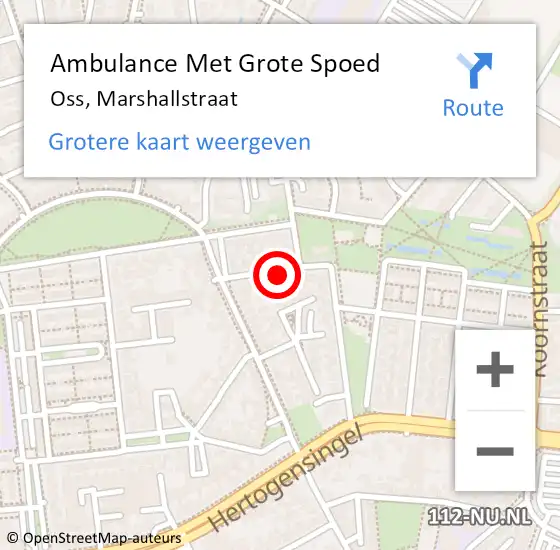 Locatie op kaart van de 112 melding: Ambulance Met Grote Spoed Naar Oss, Marshallstraat op 13 april 2020 05:13