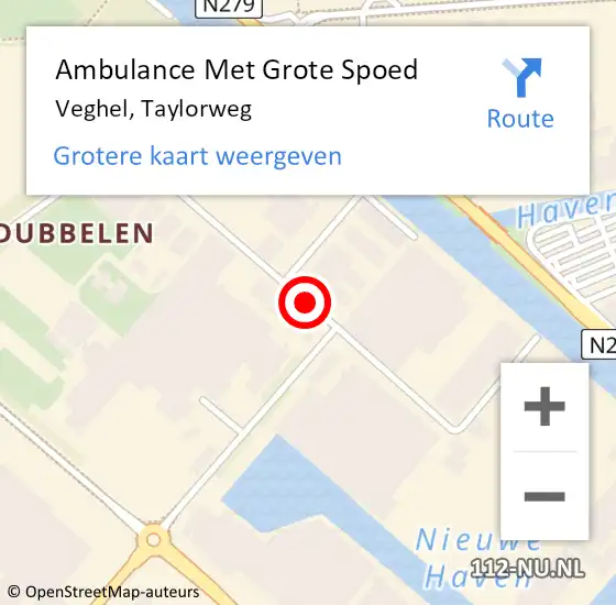 Locatie op kaart van de 112 melding: Ambulance Met Grote Spoed Naar Veghel, Taylorweg op 13 april 2020 10:27