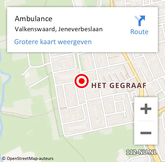 Locatie op kaart van de 112 melding: Ambulance Valkenswaard, Jeneverbeslaan op 13 april 2020 11:05