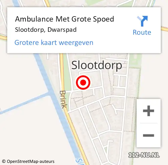 Locatie op kaart van de 112 melding: Ambulance Met Grote Spoed Naar Slootdorp, Dwarspad op 13 april 2020 11:42
