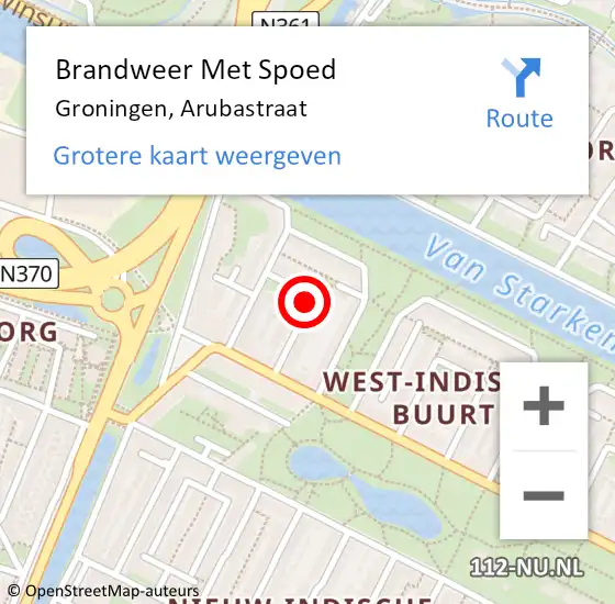 Locatie op kaart van de 112 melding: Brandweer Met Spoed Naar Groningen, Arubastraat op 13 april 2020 12:16