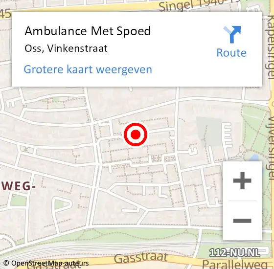 Locatie op kaart van de 112 melding: Ambulance Met Spoed Naar Oss, Vinkenstraat op 13 april 2020 13:36