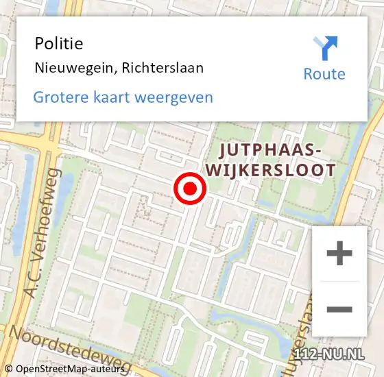 Locatie op kaart van de 112 melding: Politie Nieuwegein, Richterslaan op 13 april 2020 15:45