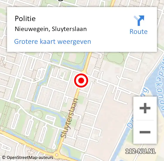 Locatie op kaart van de 112 melding: Politie Nieuwegein, Sluyterslaan op 13 april 2020 15:47