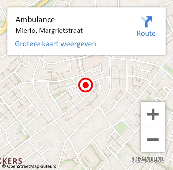 Locatie op kaart van de 112 melding: Ambulance Mierlo, Margrietstraat op 13 april 2020 16:44