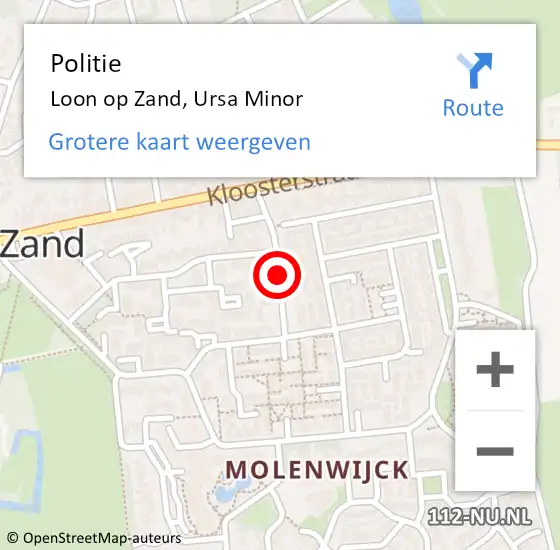 Locatie op kaart van de 112 melding: Politie Loon op Zand, Ursa Minor op 13 april 2020 17:43