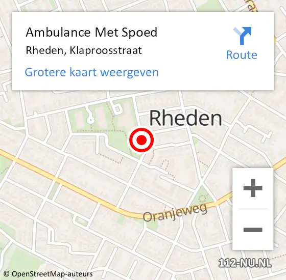 Locatie op kaart van de 112 melding: Ambulance Met Spoed Naar Rheden, Klaproosstraat op 13 april 2020 18:46