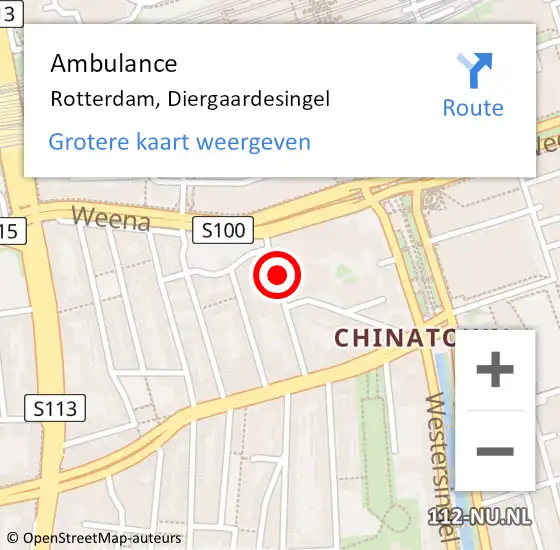 Locatie op kaart van de 112 melding: Ambulance Rotterdam, Diergaardesingel op 13 april 2020 19:42