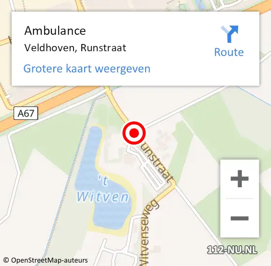 Locatie op kaart van de 112 melding: Ambulance Veldhoven, Runstraat op 13 april 2020 19:47