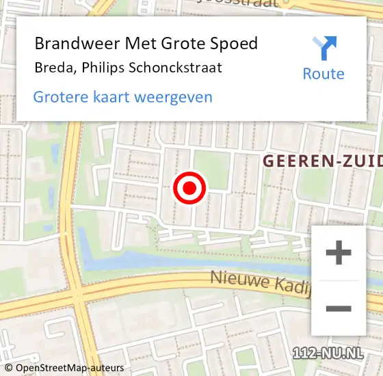 Locatie op kaart van de 112 melding: Brandweer Met Grote Spoed Naar Breda, Philips Schonckstraat op 13 april 2020 19:49