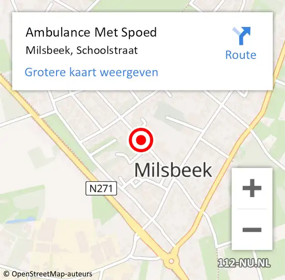 Locatie op kaart van de 112 melding: Ambulance Met Spoed Naar Milsbeek, Schoolstraat op 13 april 2020 22:52