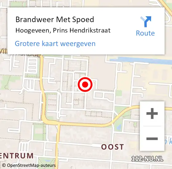 Locatie op kaart van de 112 melding: Brandweer Met Spoed Naar Hoogeveen, Prins Hendrikstraat op 14 april 2020 00:31