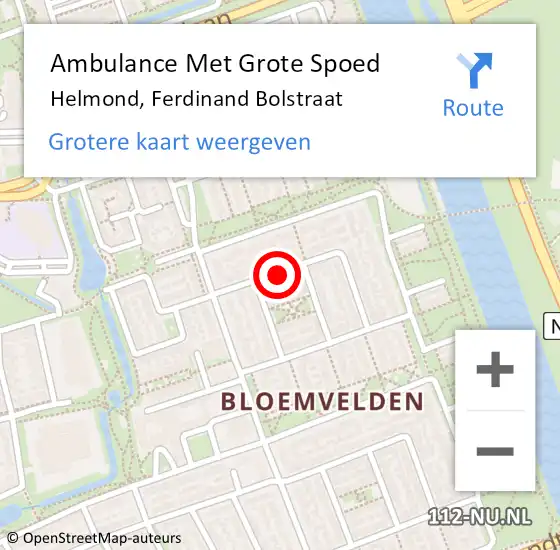 Locatie op kaart van de 112 melding: Ambulance Met Grote Spoed Naar Helmond, Ferdinand Bolstraat op 14 april 2020 08:11