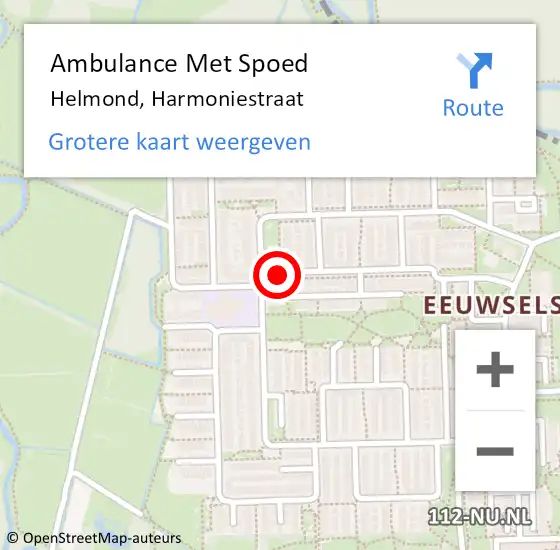 Locatie op kaart van de 112 melding: Ambulance Met Spoed Naar Helmond, Harmoniestraat op 14 april 2020 08:52