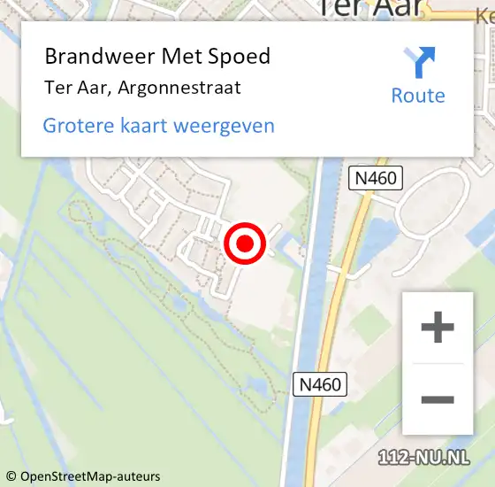 Locatie op kaart van de 112 melding: Brandweer Met Spoed Naar Ter Aar, Argonnestraat op 30 september 2013 19:38