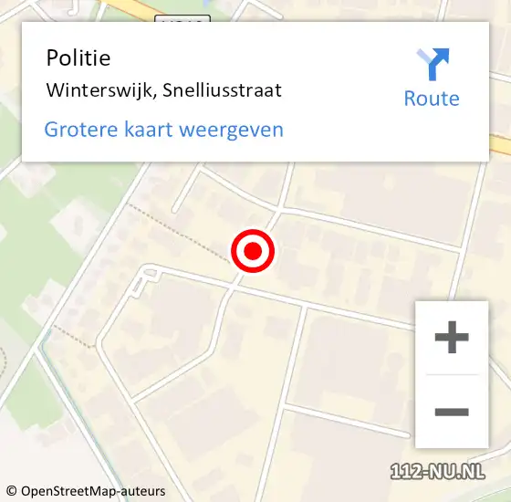 Locatie op kaart van de 112 melding: Politie Winterswijk, Snelliusstraat op 14 april 2020 12:02