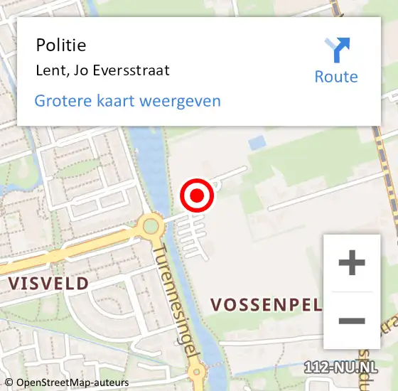 Locatie op kaart van de 112 melding: Politie Lent, Jo Eversstraat op 14 april 2020 13:52