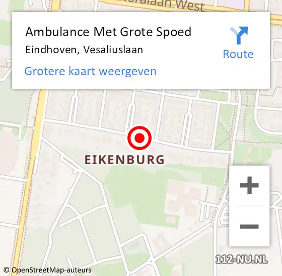 Locatie op kaart van de 112 melding: Ambulance Met Grote Spoed Naar Eindhoven, Vesaliuslaan op 14 april 2020 14:09