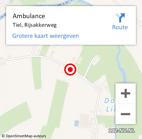 Locatie op kaart van de 112 melding: Ambulance Tiel, Rijsakkerweg op 14 april 2020 17:01