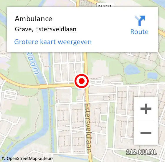 Locatie op kaart van de 112 melding: Ambulance Grave, Estersveldlaan op 14 april 2020 17:38