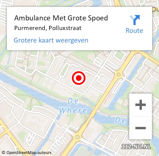 Locatie op kaart van de 112 melding: Ambulance Met Grote Spoed Naar Purmerend, Polluxstraat op 14 april 2020 19:09