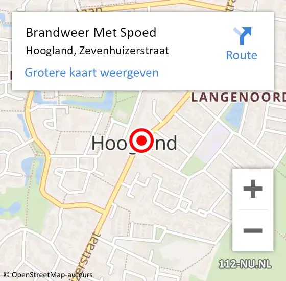 Locatie op kaart van de 112 melding: Brandweer Met Spoed Naar Hoogland, Zevenhuizerstraat op 14 april 2020 20:22