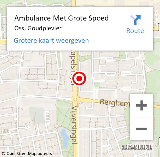 Locatie op kaart van de 112 melding: Ambulance Met Grote Spoed Naar Oss, Goudplevier op 14 april 2020 20:35