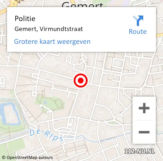 Locatie op kaart van de 112 melding: Politie Gemert, Virmundtstraat op 15 april 2020 04:13