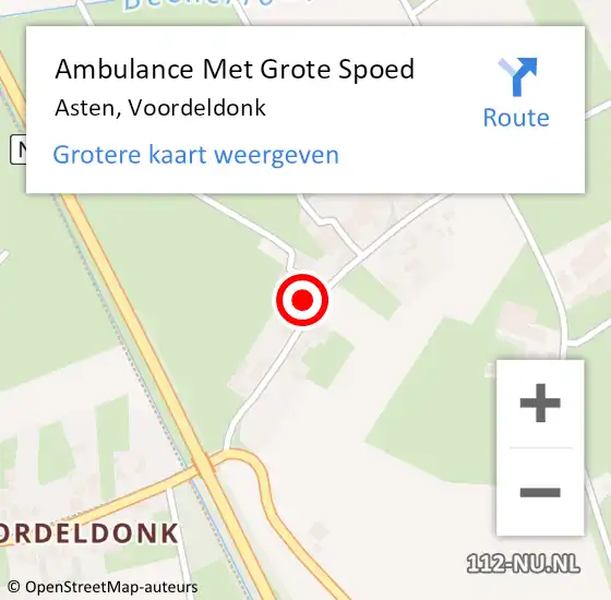 Locatie op kaart van de 112 melding: Ambulance Met Grote Spoed Naar Asten, Voordeldonk op 15 april 2020 04:44