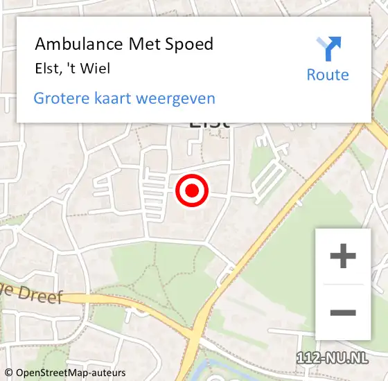 Locatie op kaart van de 112 melding: Ambulance Met Spoed Naar Elst, 't Wiel op 15 april 2020 07:34
