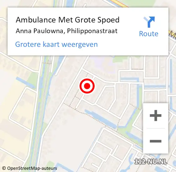 Locatie op kaart van de 112 melding: Ambulance Met Grote Spoed Naar Anna Paulowna, Philipponastraat op 15 april 2020 08:58