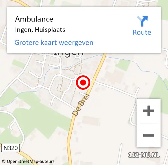 Locatie op kaart van de 112 melding: Ambulance Ingen, Huisplaats op 15 april 2020 13:14