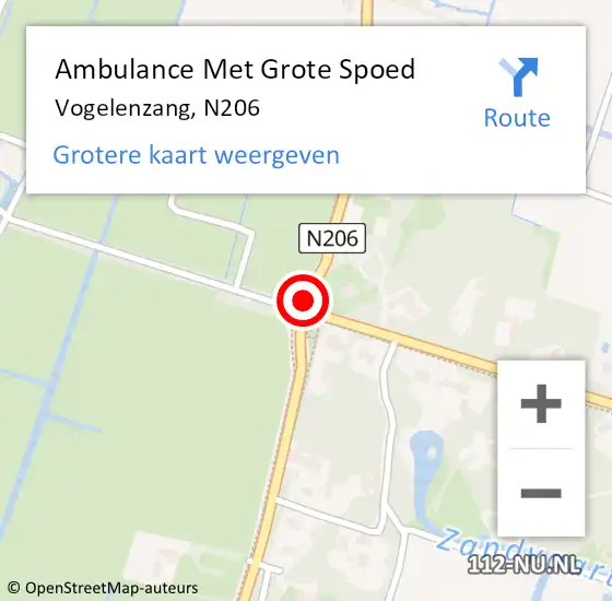 Locatie op kaart van de 112 melding: Ambulance Met Grote Spoed Naar Vogelenzang, N206 op 15 april 2020 13:49