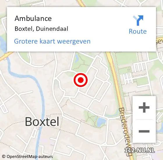Locatie op kaart van de 112 melding: Ambulance Boxtel, Duinendaal op 15 april 2020 14:40