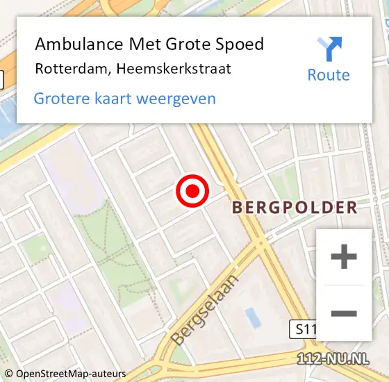 Locatie op kaart van de 112 melding: Ambulance Met Grote Spoed Naar Rotterdam, Heemskerkstraat op 15 april 2020 16:32